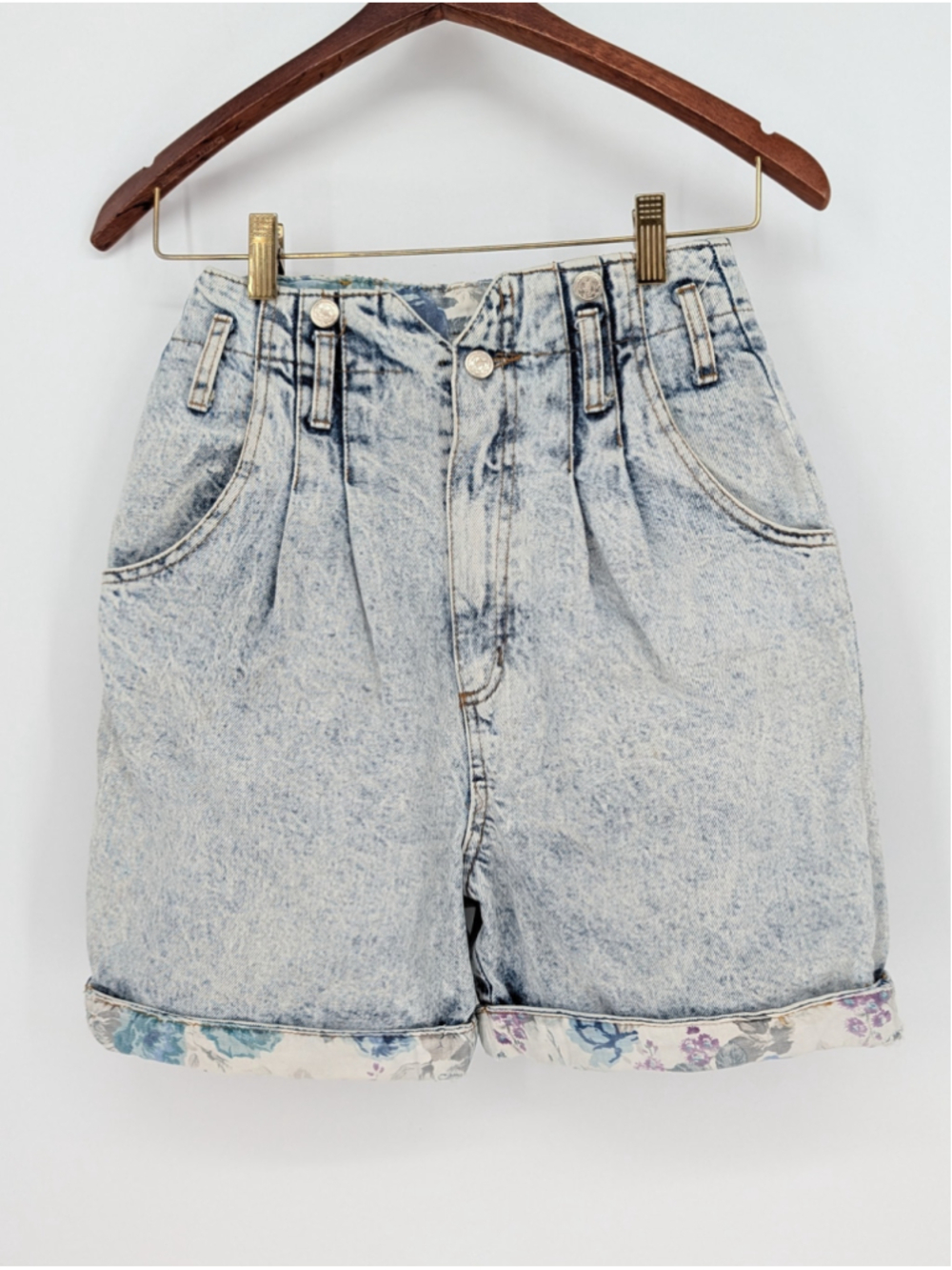 Vintage 80s Blue Jean Hanna Acid Wash Floral Cuff Mom Shorts USA M 25W